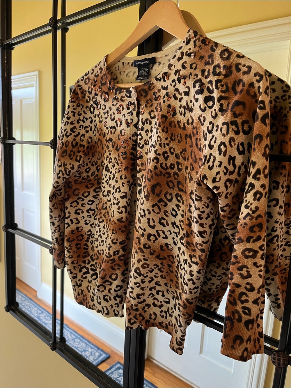 Boston Proper Leopard Print Cardigan in Brown and Cream